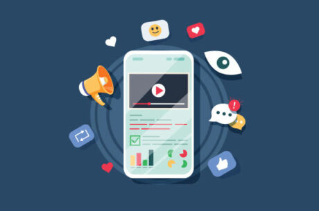 Video on mobile screen, video sharing and marketing flat vector concept with icons. Create video content and make money. Vector illustrate. Audit report and marketing data analysis concept. Website